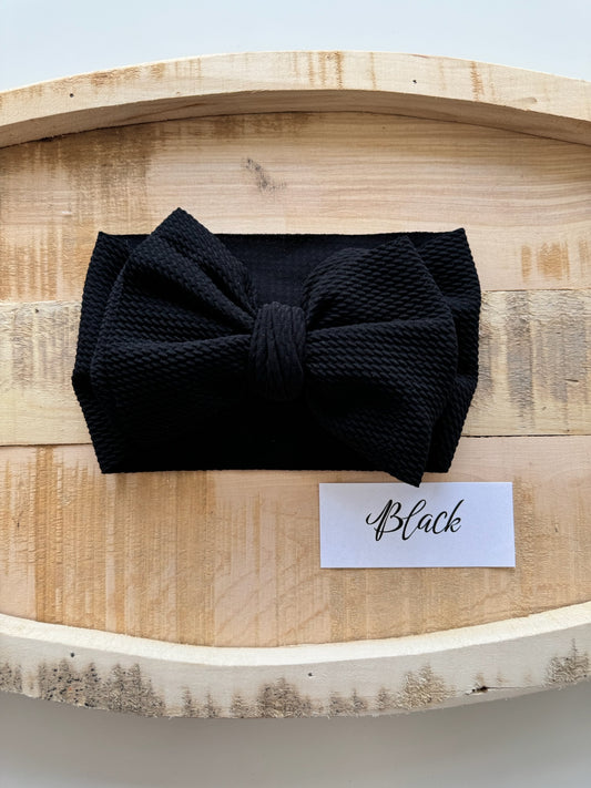 Black-Waffle Knit Bow Headwrap