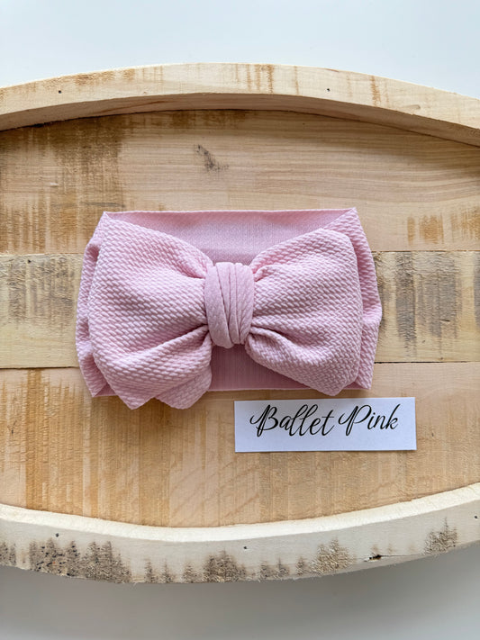 Ballet Pink-Waffle Knit Bow Headwrap