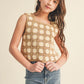 Tan and Floral Sleeveless Crochet Top