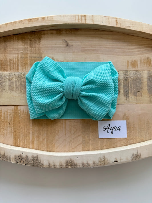 Aqua-Waffle Knit Bow Headwrap