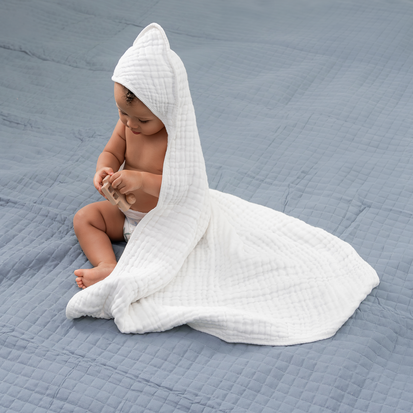 Baby Hooded 9 Layer Muslin Cotton Towel for Kids: Pack of 1 / Pacific Blue