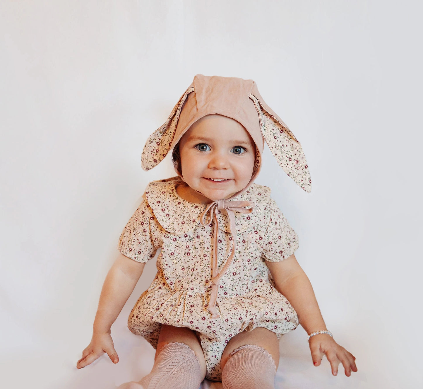 Allie Olive Floral Cotton Romper w/Headbow