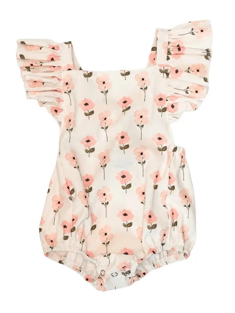 Shiloh Ruffle Back Romper - Pink Blossoms