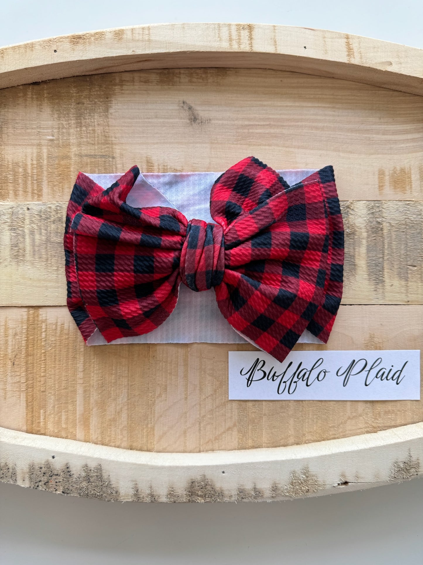 Buffalo Plaid-Waffle Knit Bow Headwrap