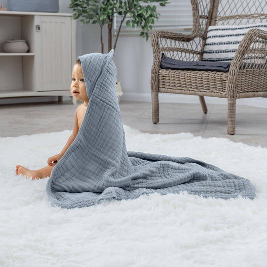 Baby Hooded 9 Layer Muslin Cotton Towel for Kids: Pack of 1 / Pacific Blue