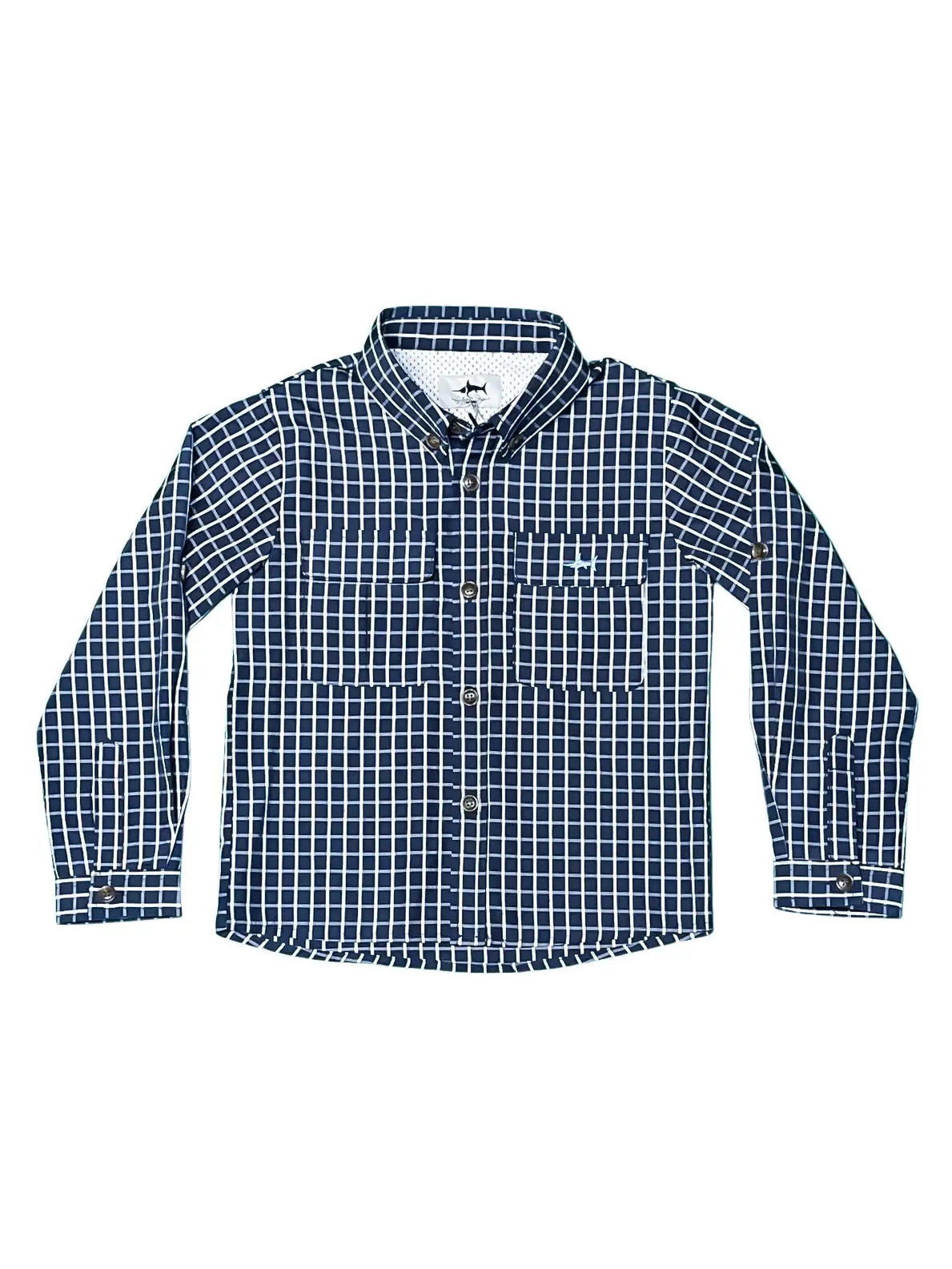 Flagler Fishing Shirt Navy and White Plaid