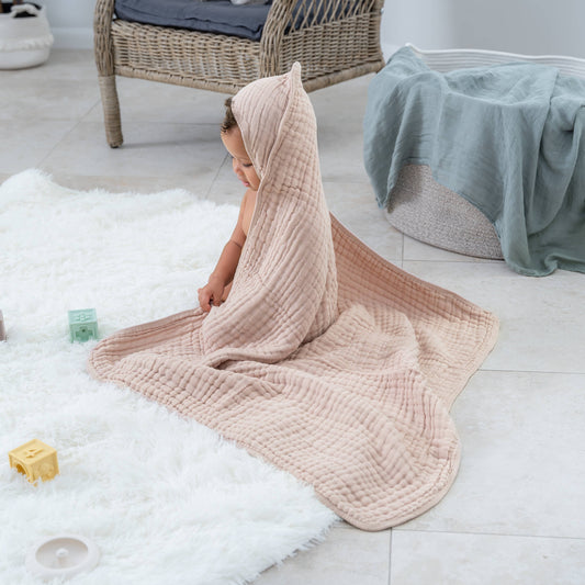 Baby Hooded 9 Layer Muslin Cotton Towel for Kids: Pack of 1 / Blush