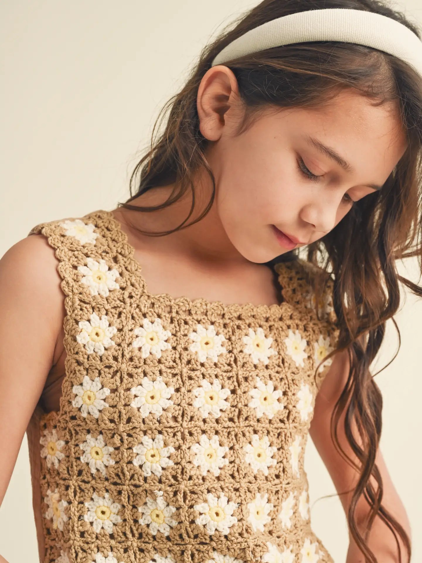 Tan and Floral Sleeveless Crochet Top