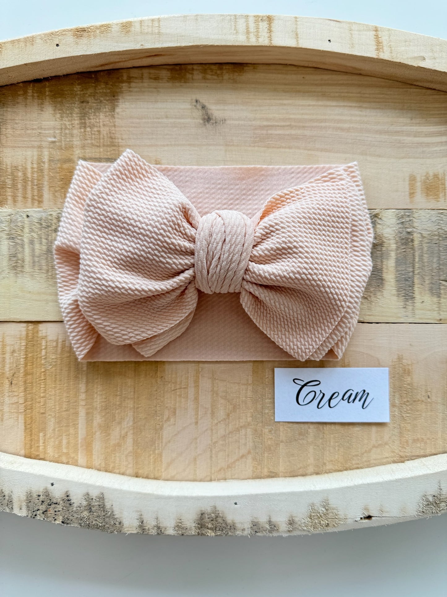 Cream-Waffle Knit Bow Headwrap