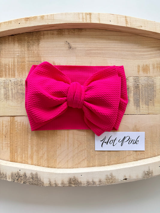 Hot Pink-Waffle Knit Bow Headwrap