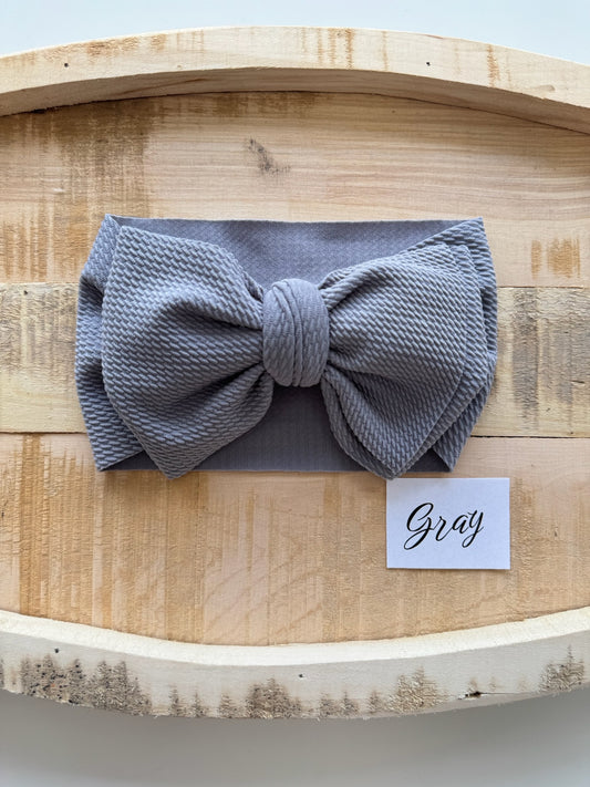 Grey-Waffle Knit Bow Headwrap