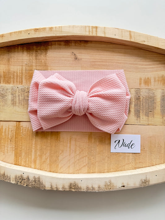 Nude-Waffle Knit Bow Headwrap