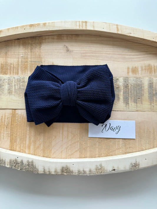 Navy- Waffle Knit Bow Headwrap