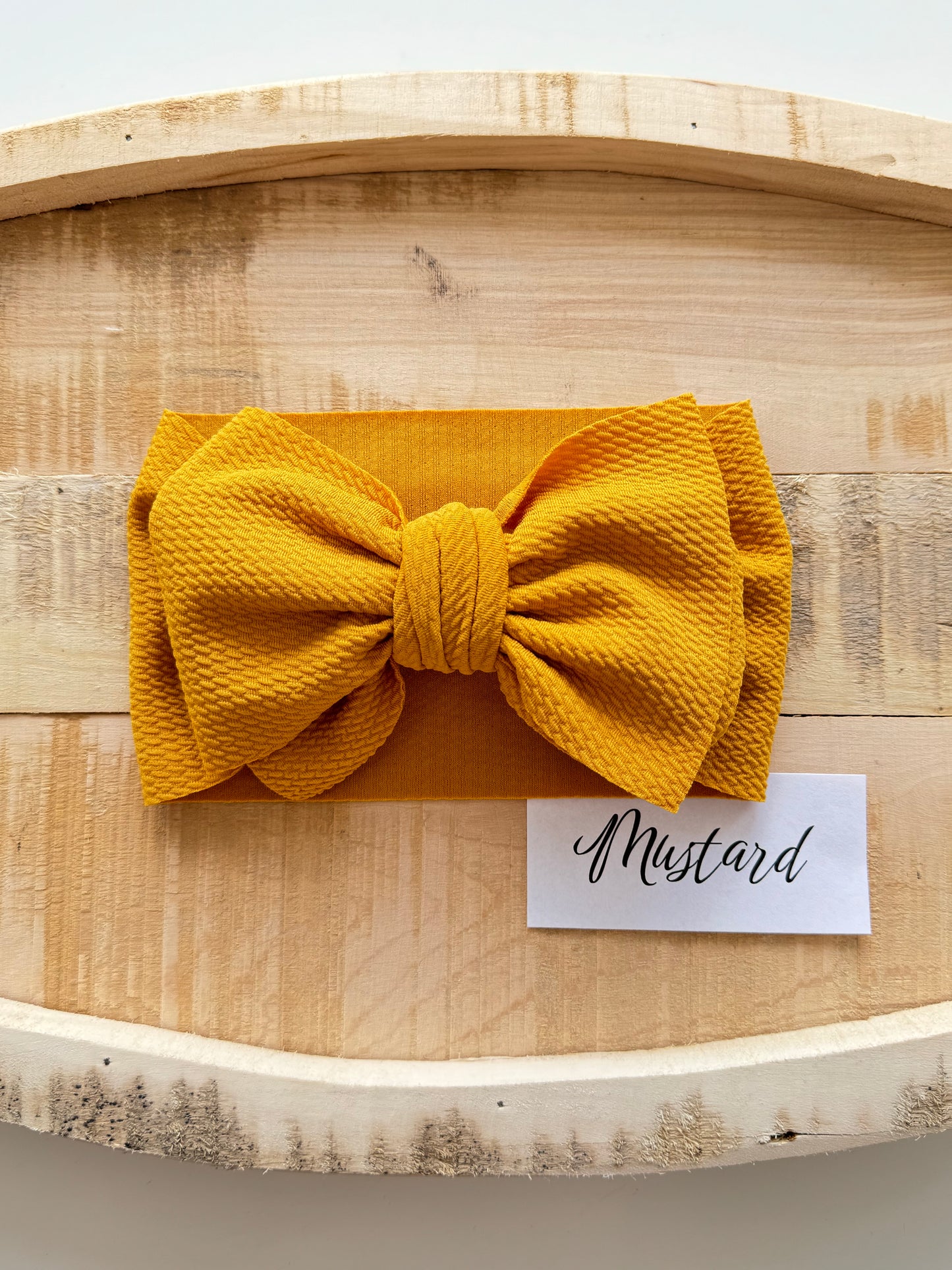 Mustard-Waffle Knit Bow Headwrap