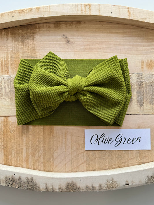 Olive Green- Waffle Knit Bow Headwrap