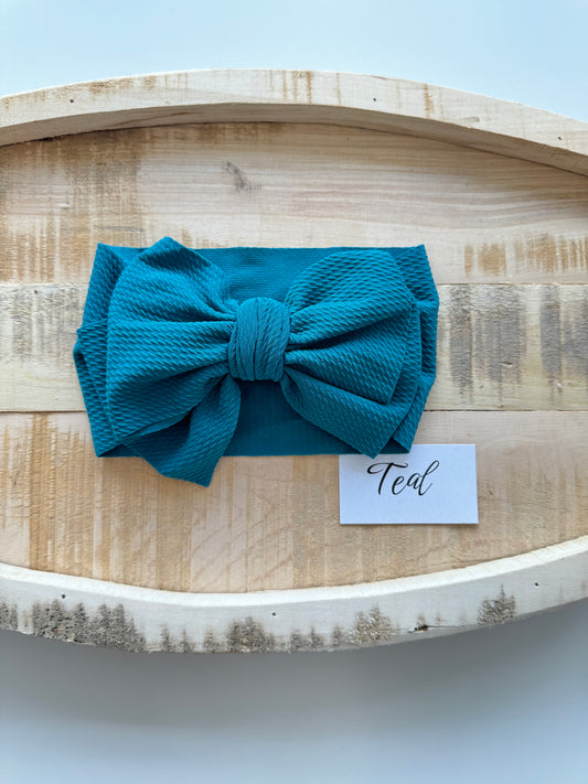 Teal- Waffle Knit Bow Headwrap