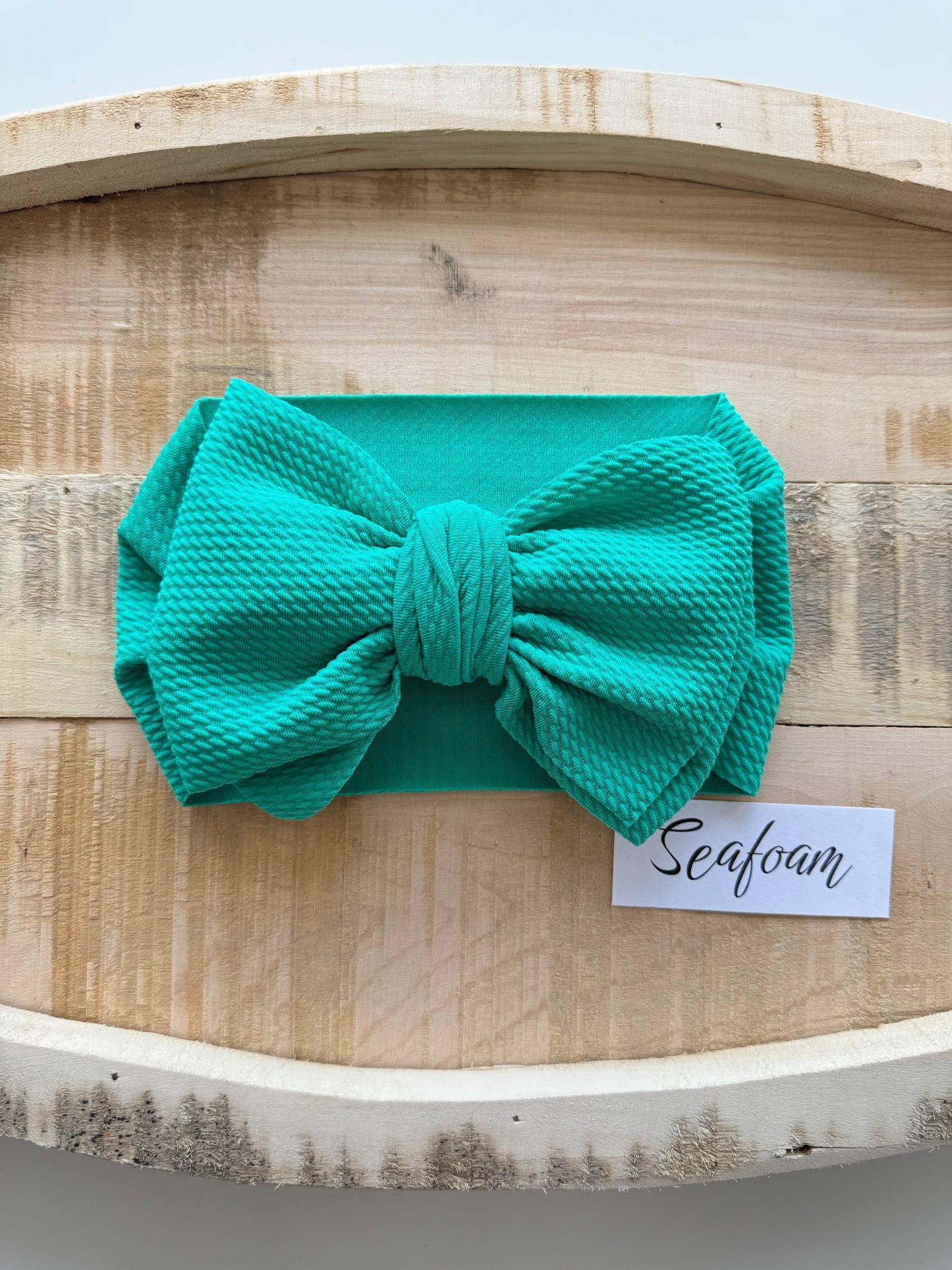 Seafoam-Waffle Knit Bow Headwrap