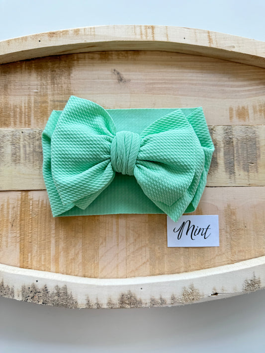 Mint- Waffle Knit Bow Headwrap