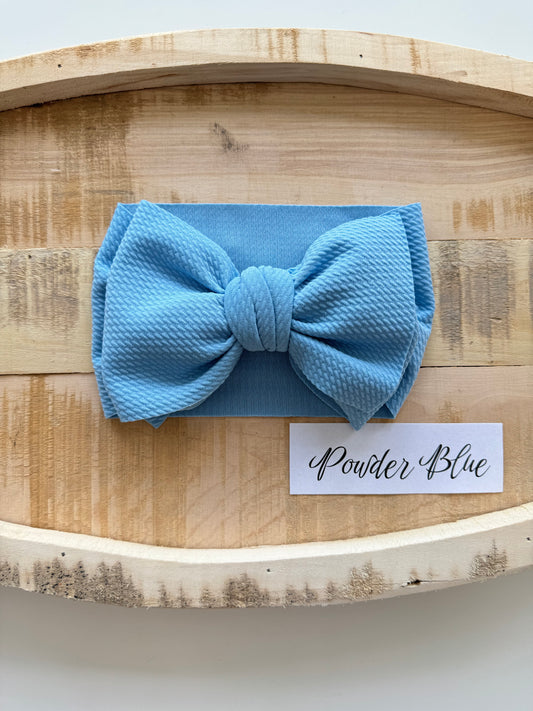 Powder Blue-Waffle Knit Bow Headwrap