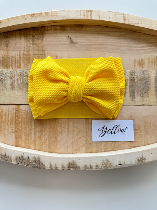 Yellow-Waffle Knit Bow Headwrap