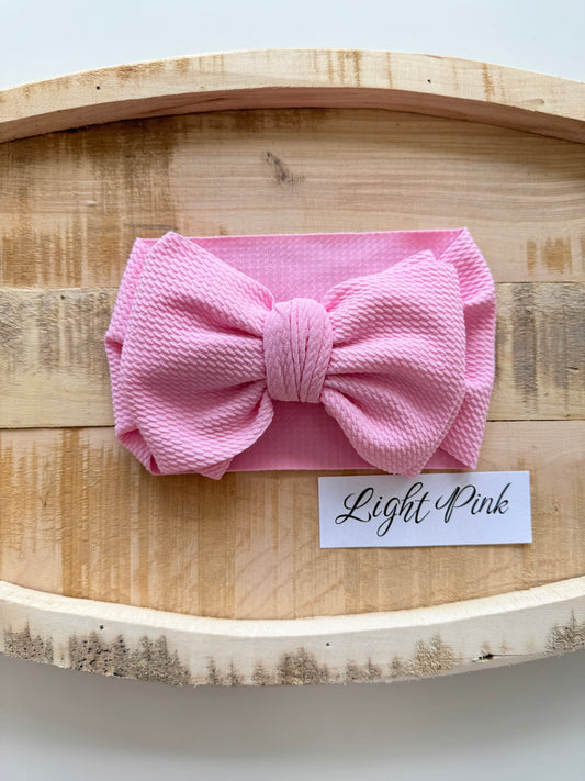 Light Pink-Waffle Knit Bow Headwrap