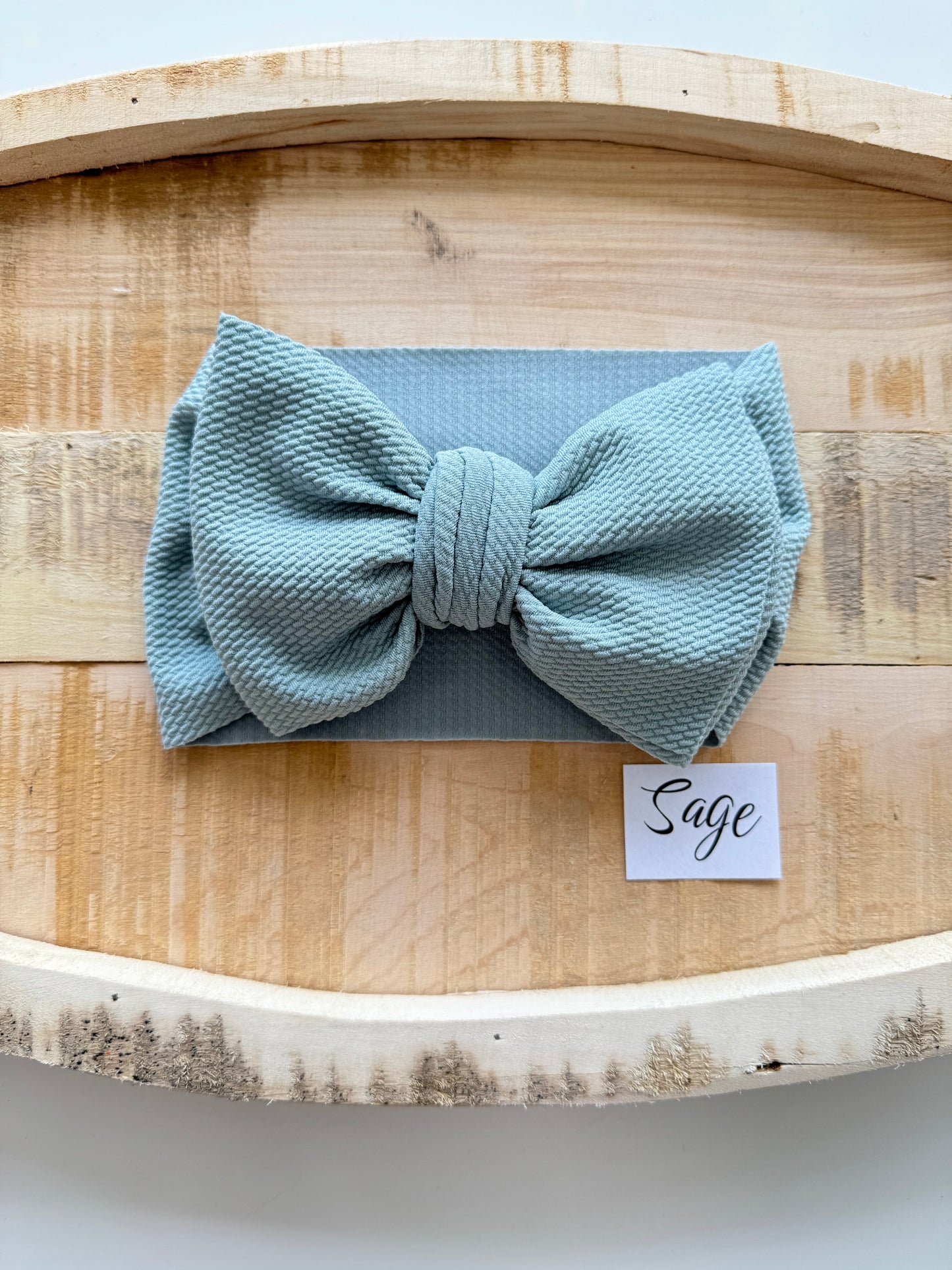 Sage-Waffle Knit Bow Headwrap