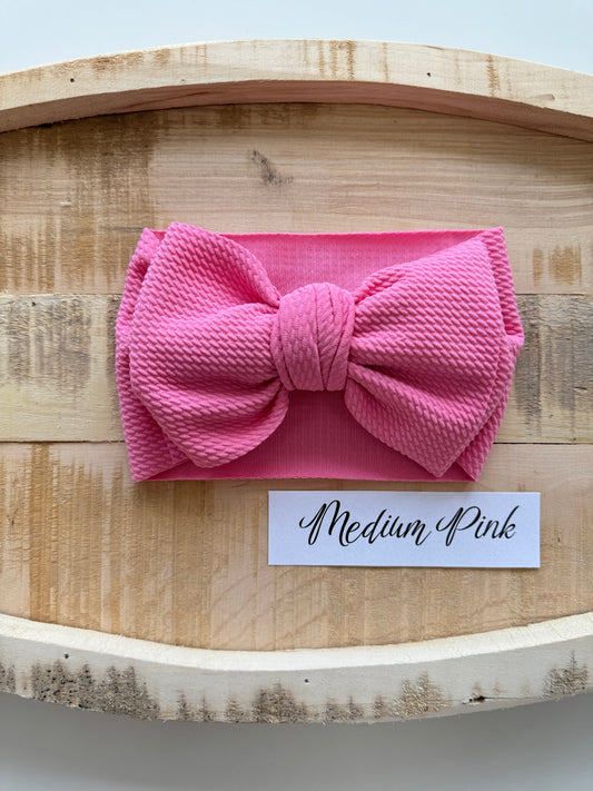 Medium Pink-Waffle Knit Bow Headwrap