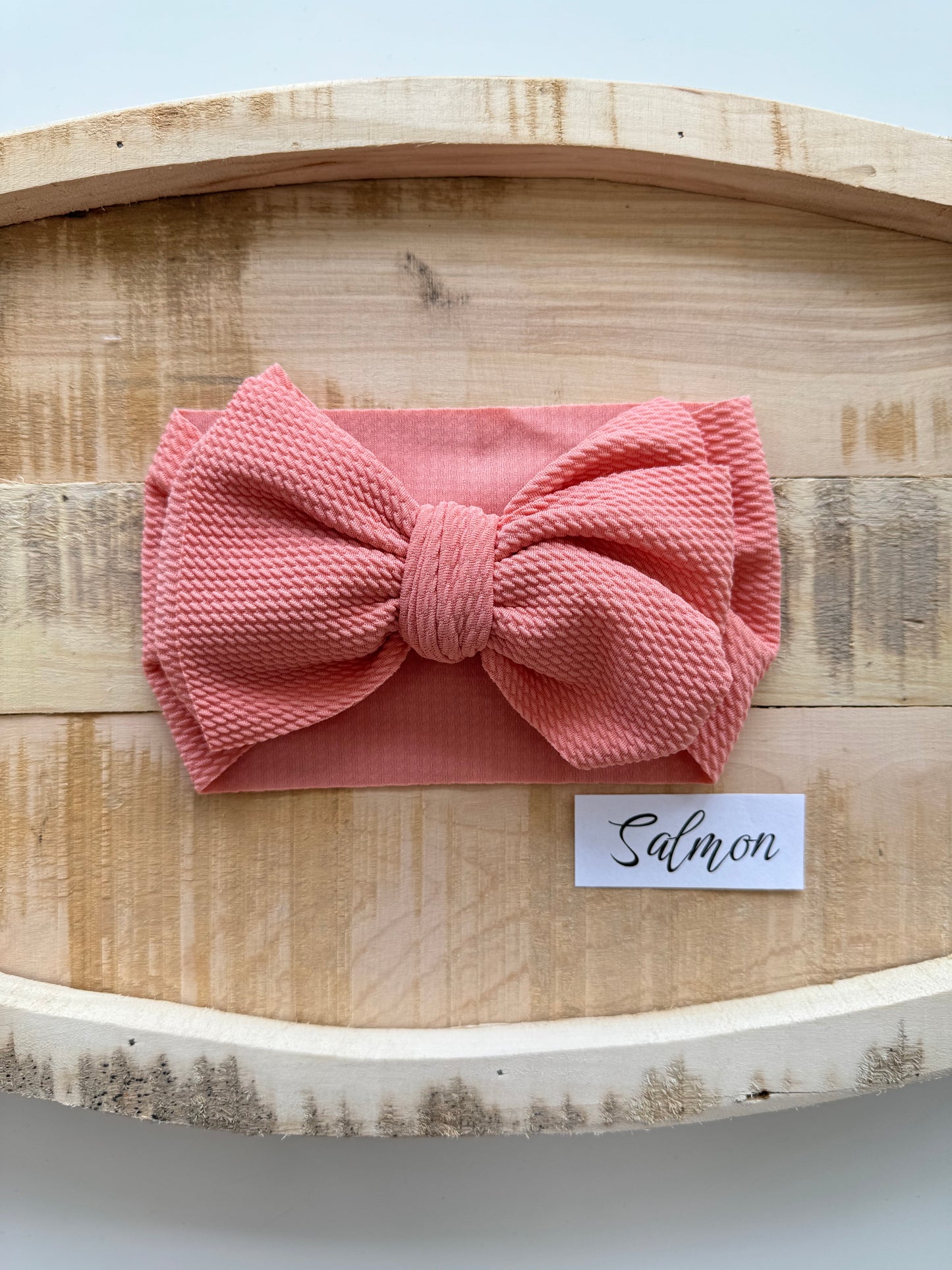 Salmon-Waffle Knit Bow Headwrap