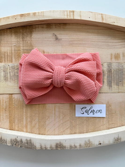 Salmon-Waffle Knit Bow Headwrap