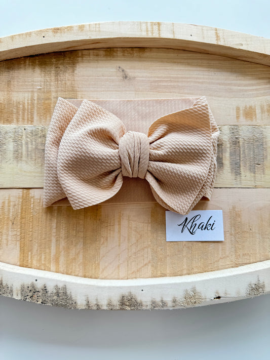 Khaki-Waffle Knit Bow Headwrap