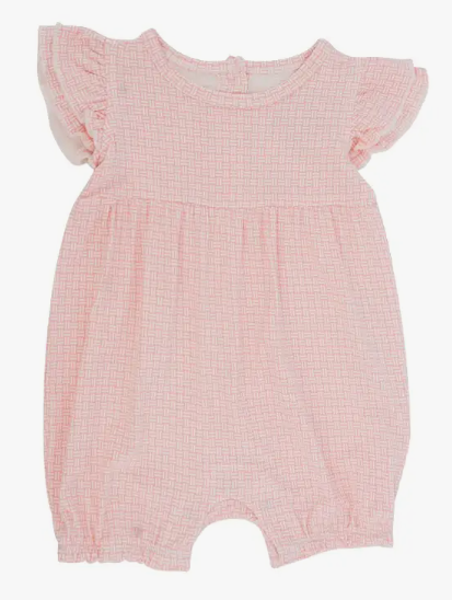 Pink Basketweave Ruffle Romper