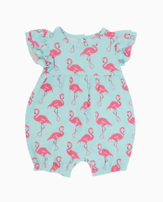 Flamingo Aqua Ruffle Romper