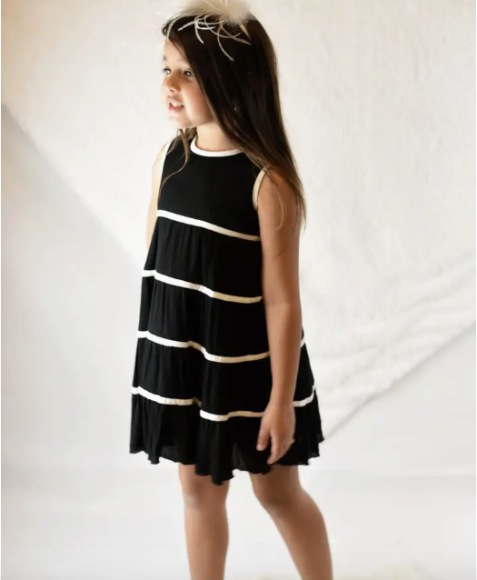 Black & Cream Tiered Dress