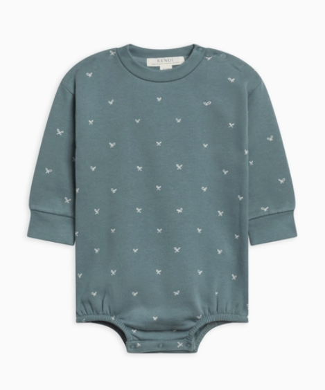 Jamie Fleece Bubble Romper- Bow/Teal