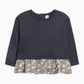 Long Sleeve Ruffle Hem Top- Navy/Floral