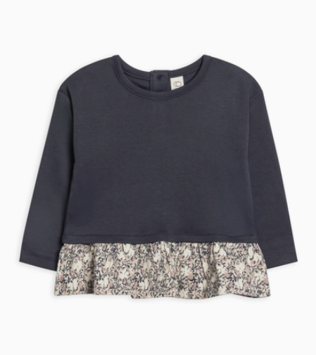 Long Sleeve Ruffle Hem Top- Navy/Floral