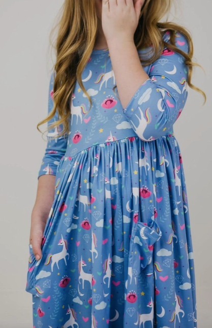 Blue Moon 3/4 Sleeve Pocket Twirl Dress