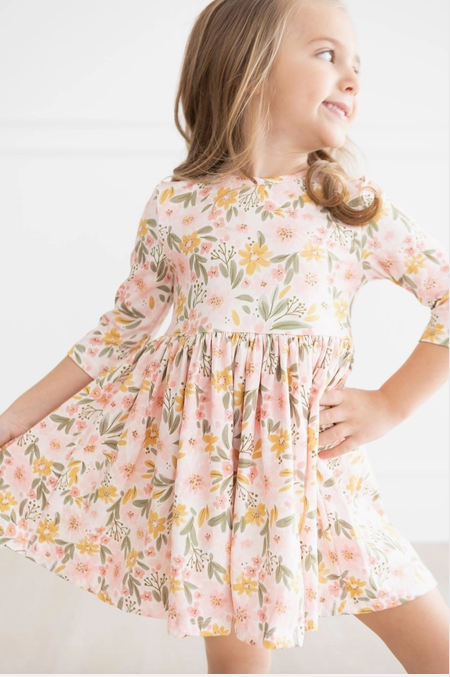 Pretty Peachy 3/4 Sleeve Twirl Dress