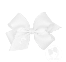 White Moonstitch and Cross Embroidered Bow- Med.
