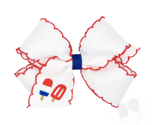 Popsicle Embroidered Bow w/ Red Moonstitch- Med.