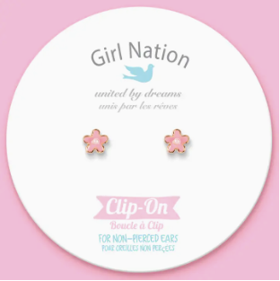 Clip On Pink Fancy Flower Earrings
