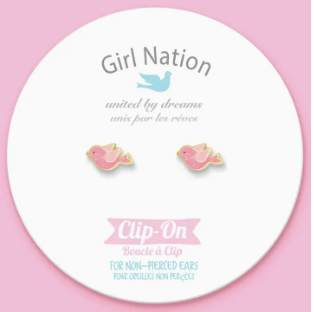 Clip On Cutie Twinkle Pink Bird Earrings