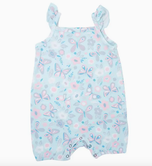Flutter Sleeve Romper- Butterfly Aqua