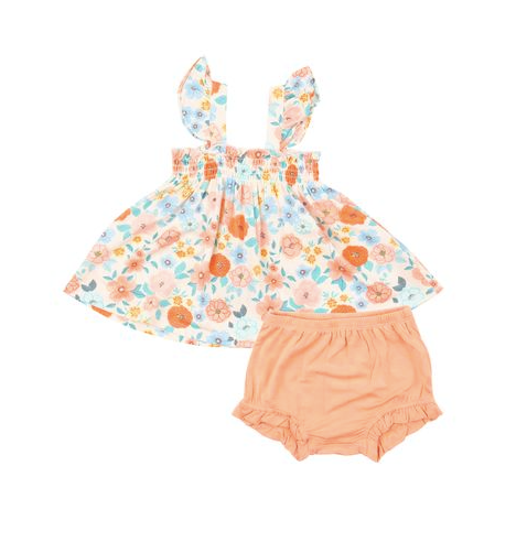 Flower Cart Ruffle Strap Smocked Top/Bottom