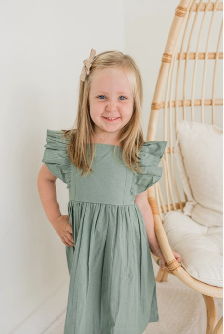 Sage Green Solid Razor Ruffle Dress