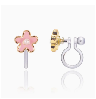 Clip On Pink Fancy Flower Earrings