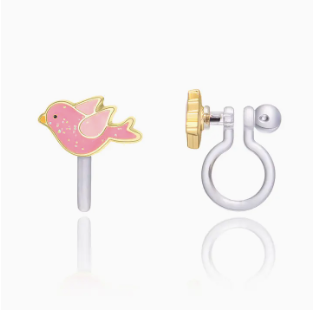 Clip On Cutie Twinkle Pink Bird Earrings
