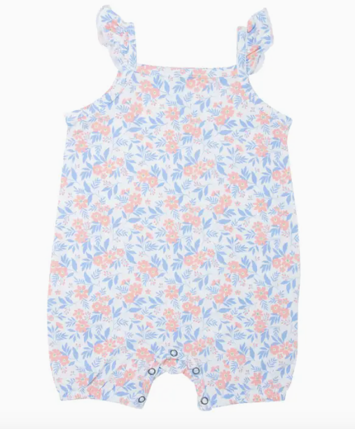 Flutter Sleeve Romper- Vintage Flower Pink