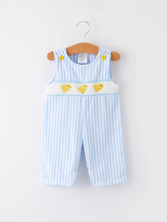 Chicken Embroidery Blue Boy Romper