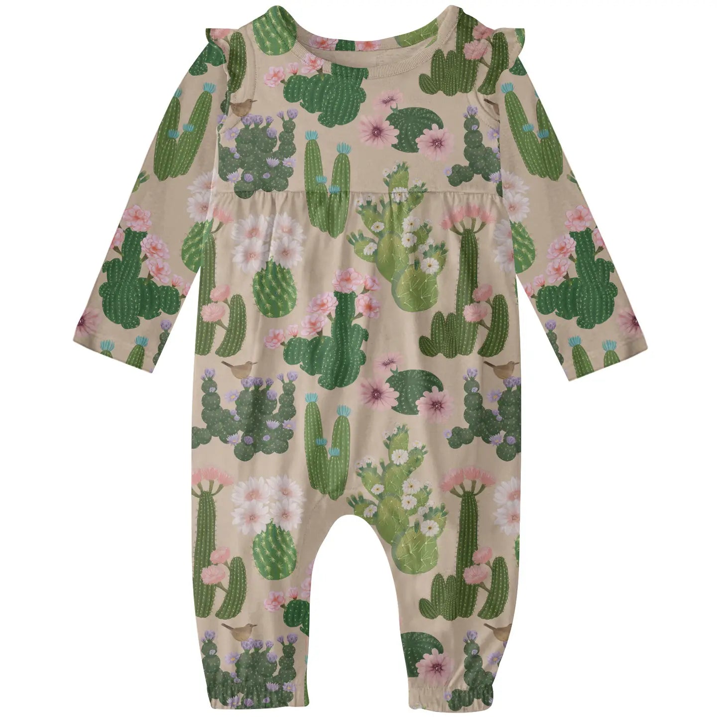 Cactus Flowers Long Sleeve Flutter Romper
